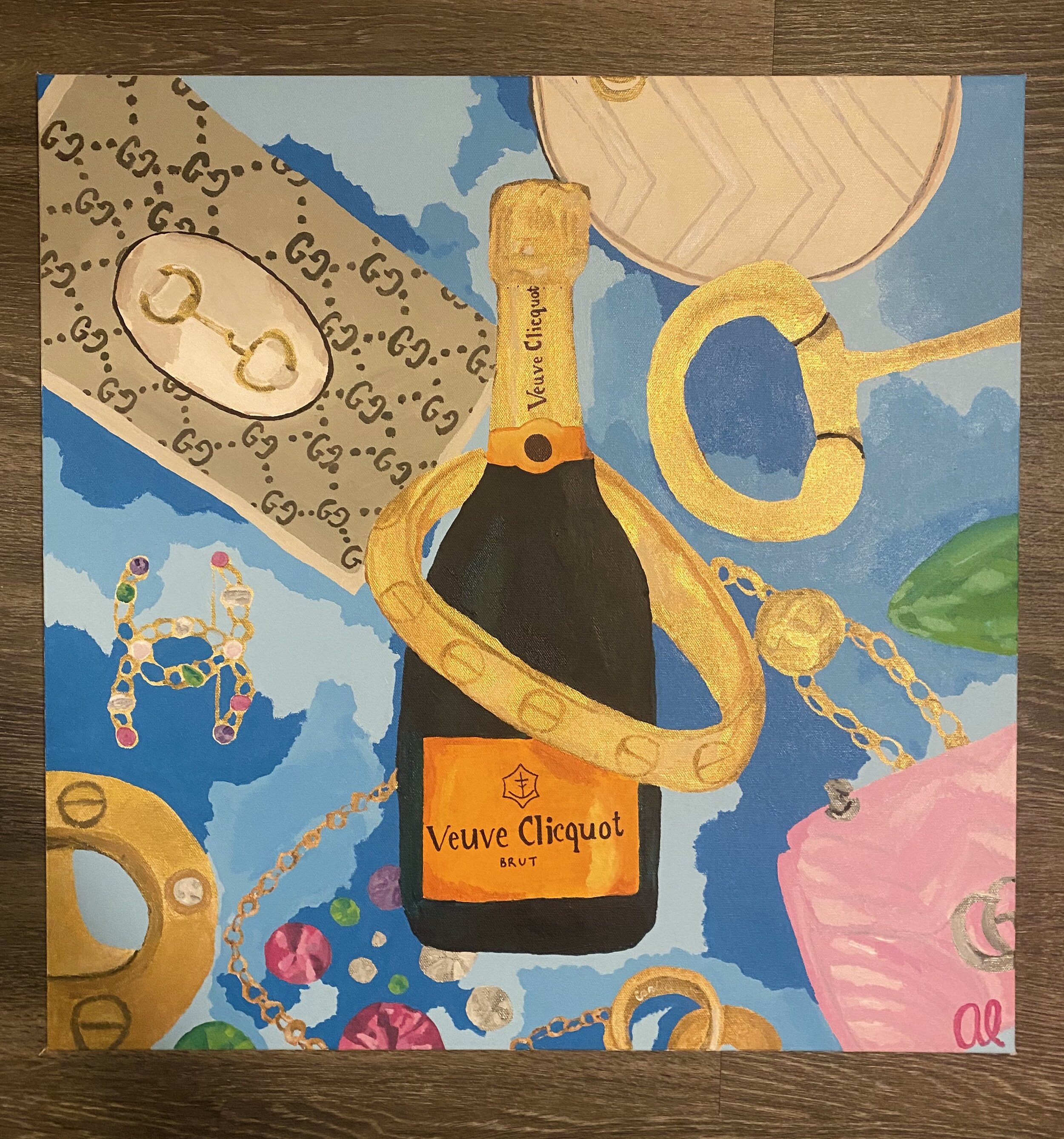 Champagne and Cartier 24 x 24 Acrylic on Canvas