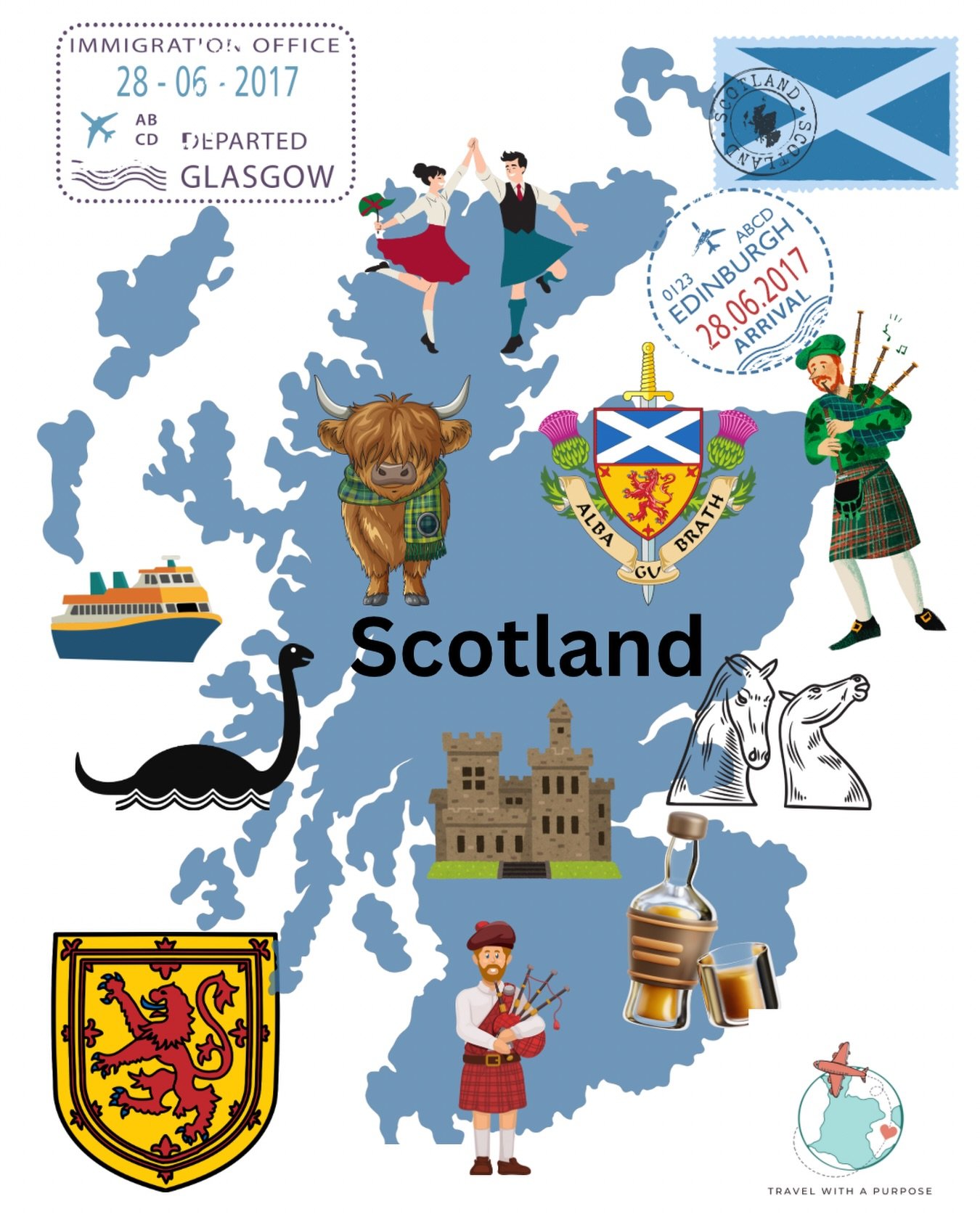 Bonny Scotland, we can&rsquo;t wait to explore your shores, windswept isles, lochs, isles, and glens!

We know 10 days won&rsquo;t be nearly enough time to experience your history and culture but we will do our best!

Glasgow 3 nights
Oban 2 nights
I