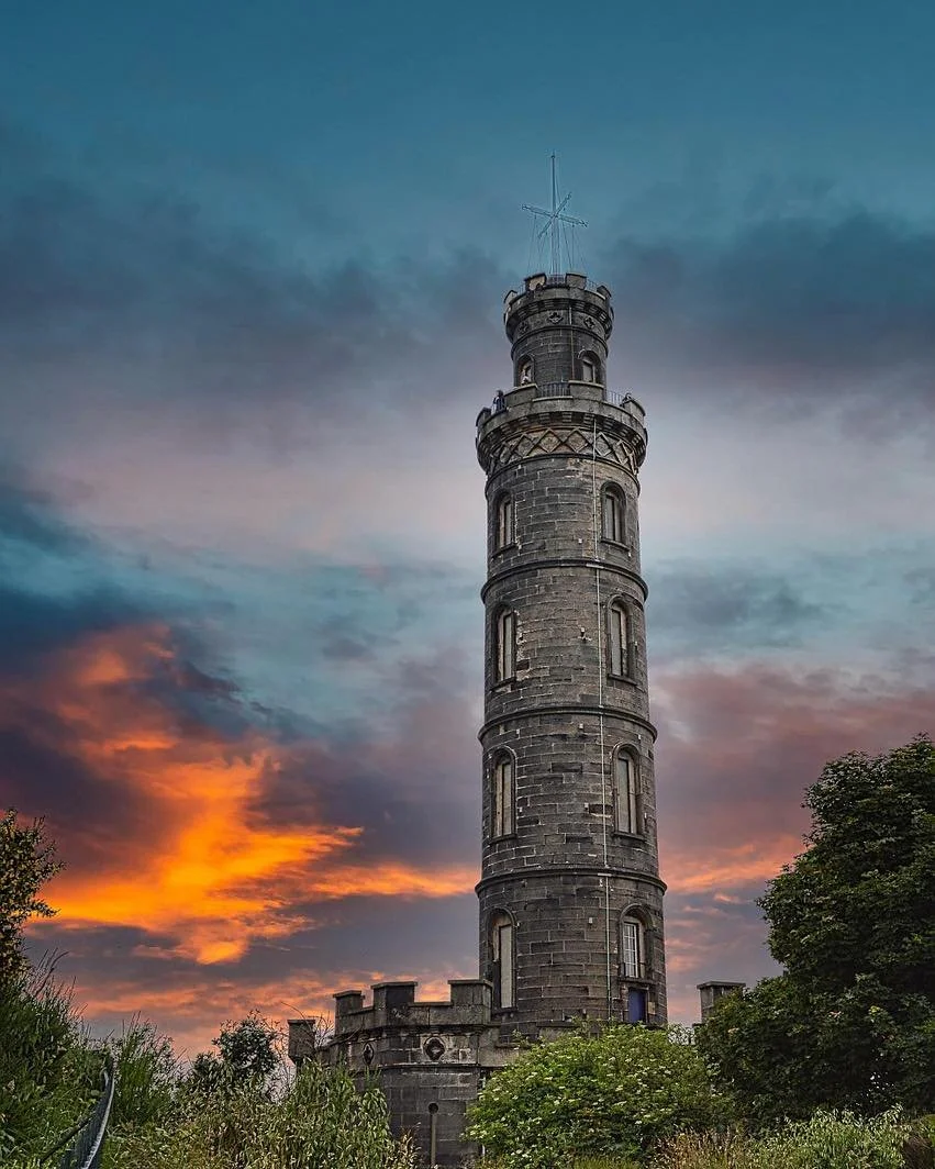 The Nelson Monument in Scotland was designed by architect Robert Burn to commemorate Vice Admiral Horatio Nelson for the battle of Trafalgar. 

It is located on Carlton Hill and provides 360 degree views after a climb of 143 steps to the top.

The ti