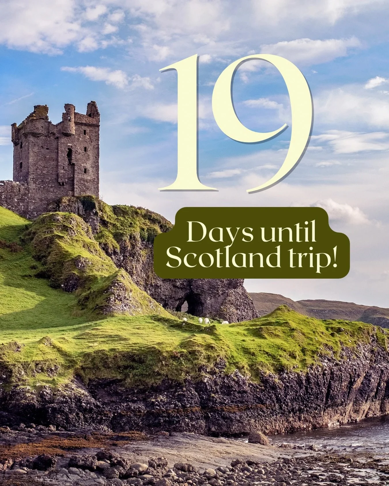 We&rsquo;re getting excited for our Scotland trip! The countdown has started.

We can&rsquo;t wait to explore:
🏴󠁧󠁢󠁳󠁣󠁴󠁿Castles
🏴󠁧󠁢󠁳󠁣󠁴󠁿Monuments
🏴󠁧󠁢󠁳󠁣󠁴󠁿Historic Sites
🏴󠁧󠁢󠁳󠁣󠁴󠁿Isles
🏴󠁧󠁢󠁳󠁣󠁴󠁿Nature
🏴󠁧󠁢󠁳󠁣󠁴󠁿Distiller