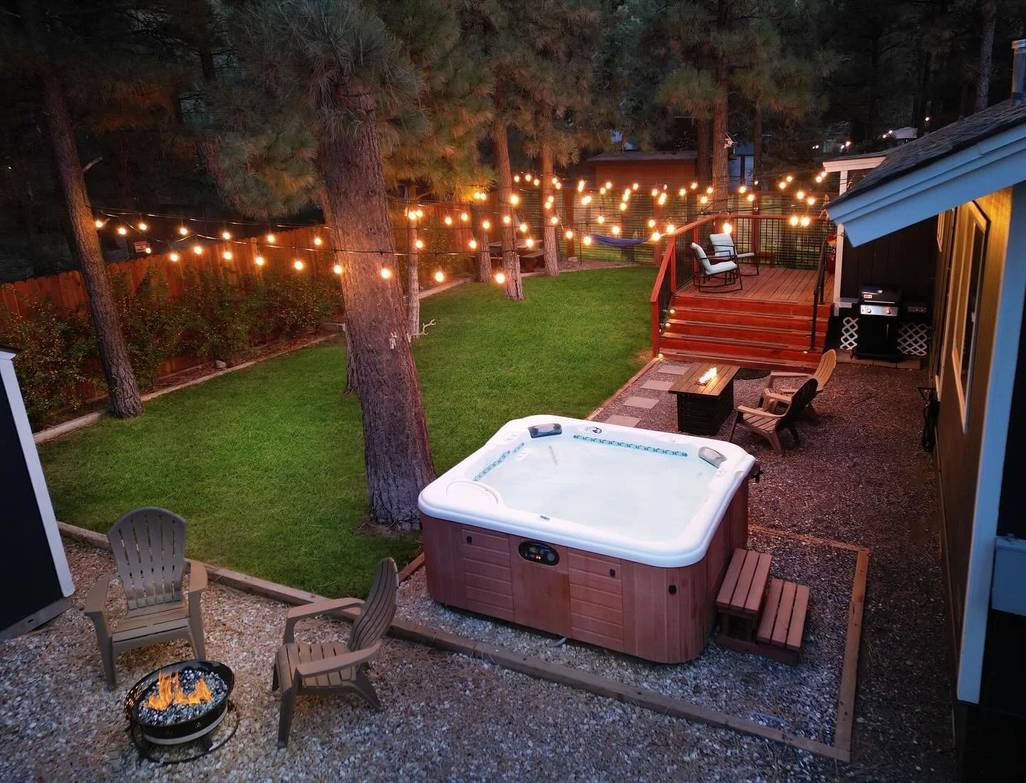 This 3 bedroom, 1 bathroom home may just have the best back yard in Big Bear! Fully fenced in, private, with grass, 2 fire pits and a hot tub. It&rsquo;s the ultimate home base. I also manage this property, so reach out for booking info! #airbnb #air