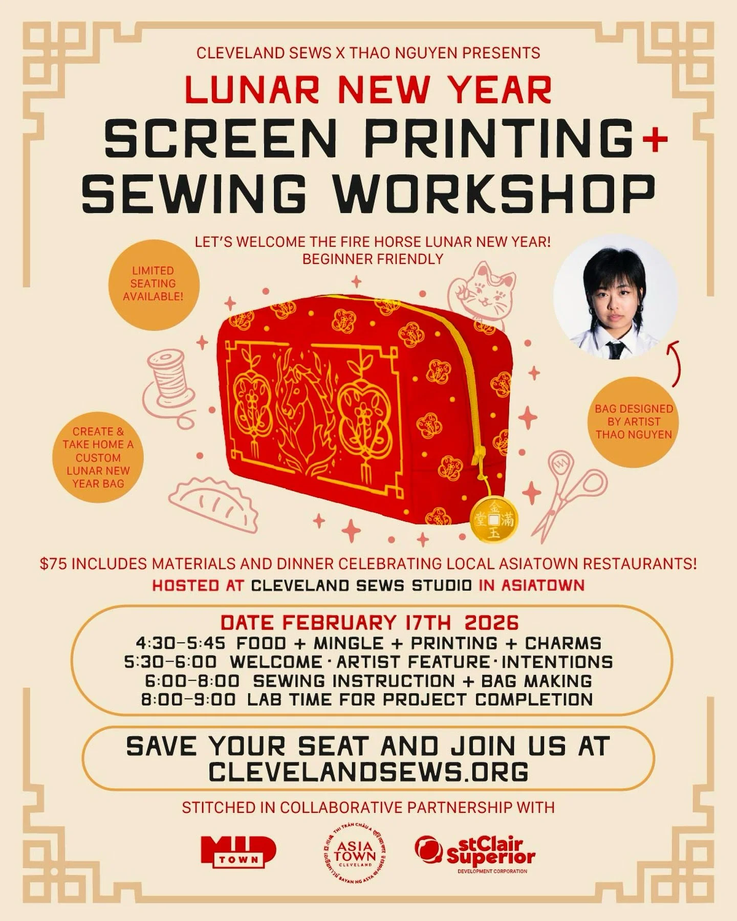 Celebrate Lunar New Year by making something with your hands 🧧

We&rsquo;re hosting a Screen Printing + Sewing Workshop where you&rsquo;ll design, print, and sew your own Lunar New Year bag from start to finish.

✨ Guided by Cleveland Sews with feat