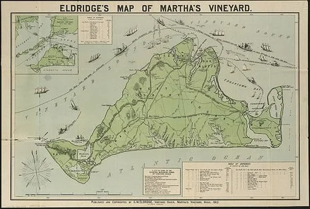 Map of Martha's Vineyard showing Sterling Insurance Group service area — Vineyard Haven, Edgartown, Oak Bluffs, Chilmark, Aquinnah