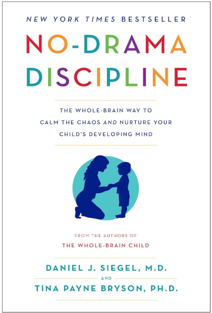 Book cover of No-Drama Discipline by Daniel J. Siegel, M.D., and Tina Payne Bryson, Ph.D., featuring a parent and child silhouette.