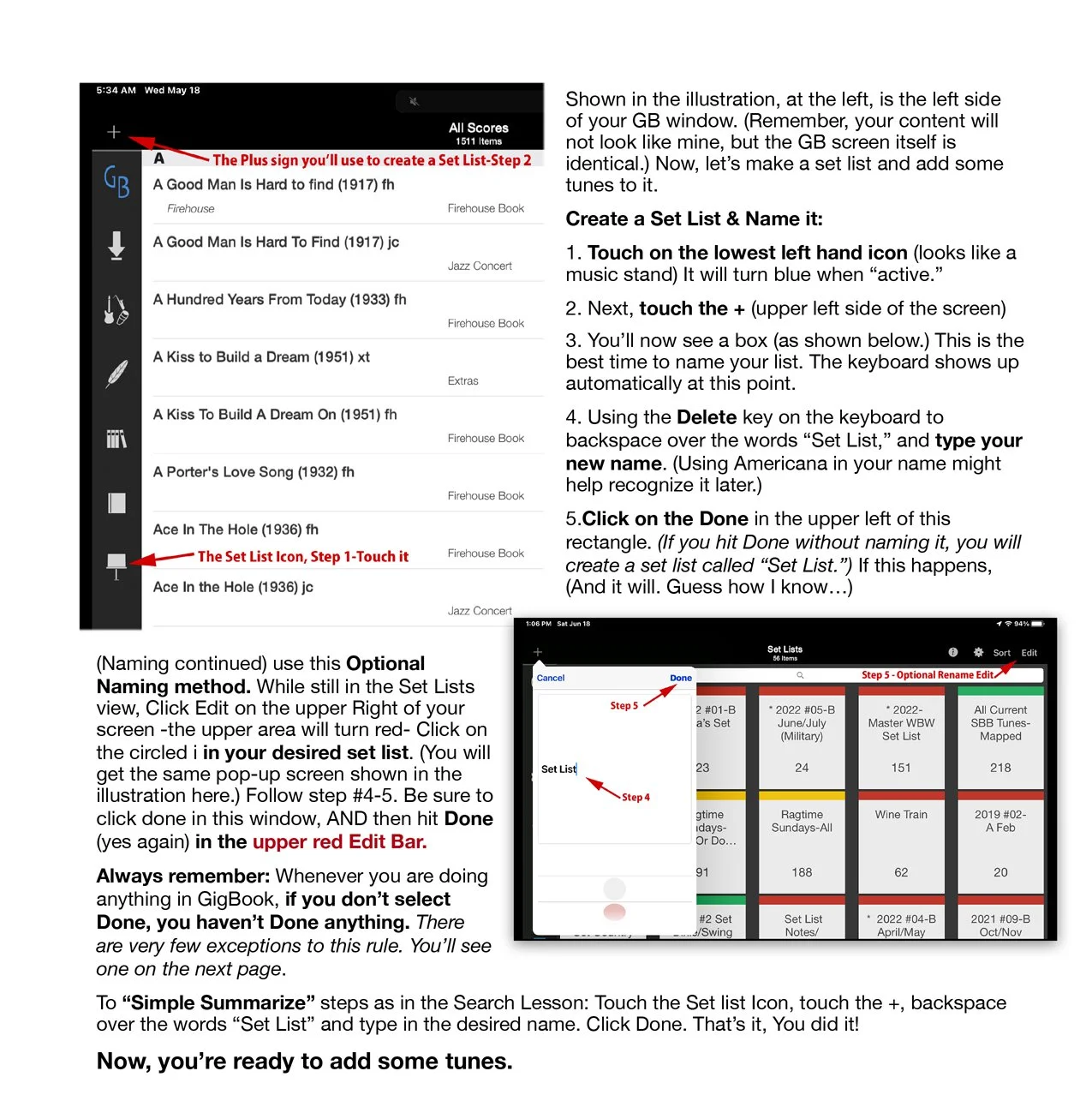 Create a Set List in Deep Dish GigBook app