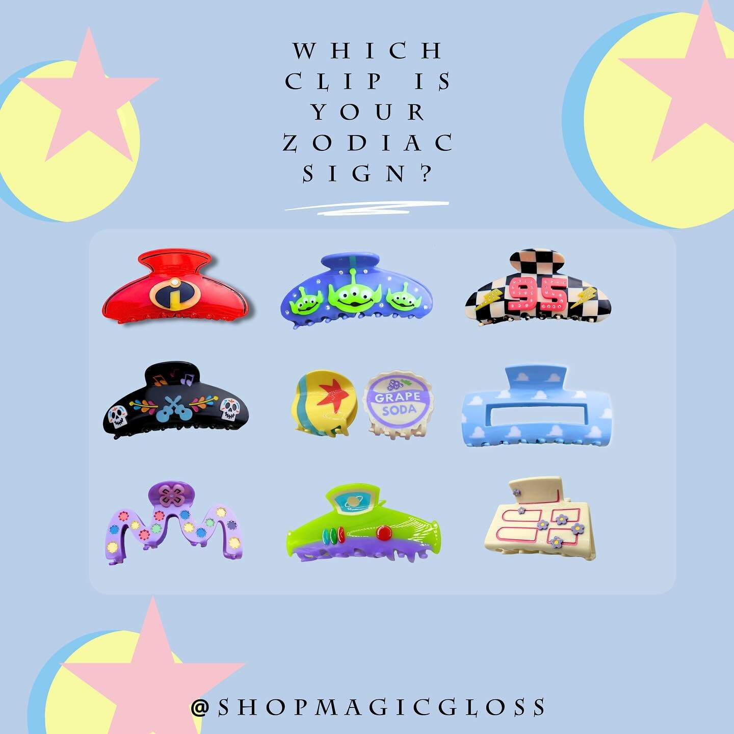 Which claw clip from our friendship fun collection is your zodiac sign?? 
&bull;
&bull;
&bull;
#pixar #pixarzodiac #zodiacsignsmemes #zodiacsignmemes #zodiacsignsart #pixarfest #pixaraszodiac