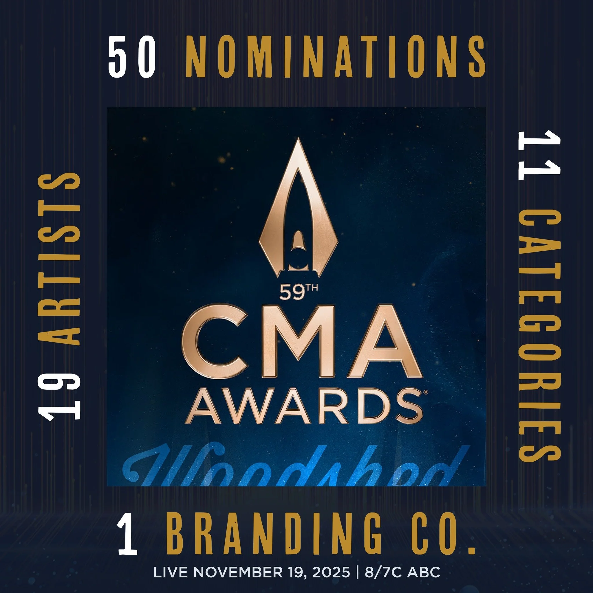 TONIGHT!!! The @cma Awards are live tonight at 8/7c on @abc.

We are proud to be the 1 branding company of 19 artists receiving 50 nominations across 11 categories.

// #cmas #branding #stageart #cmaawards #cmaawards2025 #cmas2025 #abc #woodshed