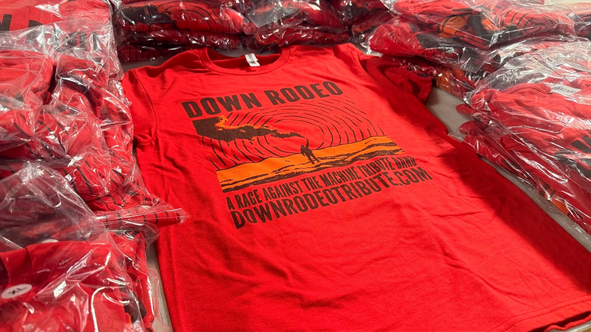 New screen printed tees for @downrodeotribute (@rageagainstthemachine tribute band) bagged and tagged for an easy merch experience.

// #downrodeo #branding #stageart #rageagainstthemachine #merch #tributeband #woodshed