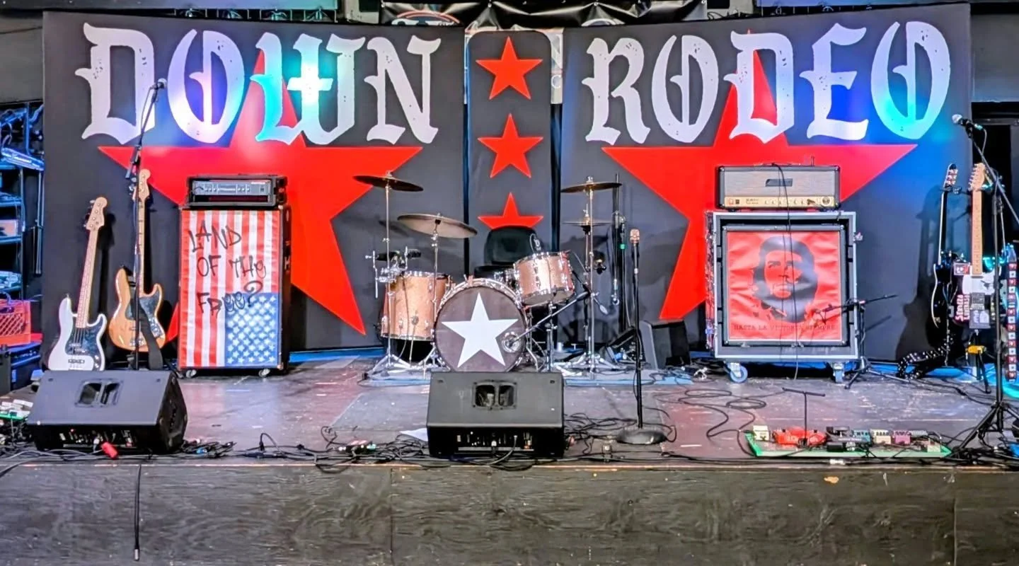 Standups, Grill Cloth &amp; Drumhead for @downrodeotribute (a Rage Against the Machine Tribute Band)

// #downrodeo #branding #stageart #drumhead #drumheadart #standups #scrims #stagescrims #stagestandups #grillcloth #ampart #tributeband #ratm #ratmt