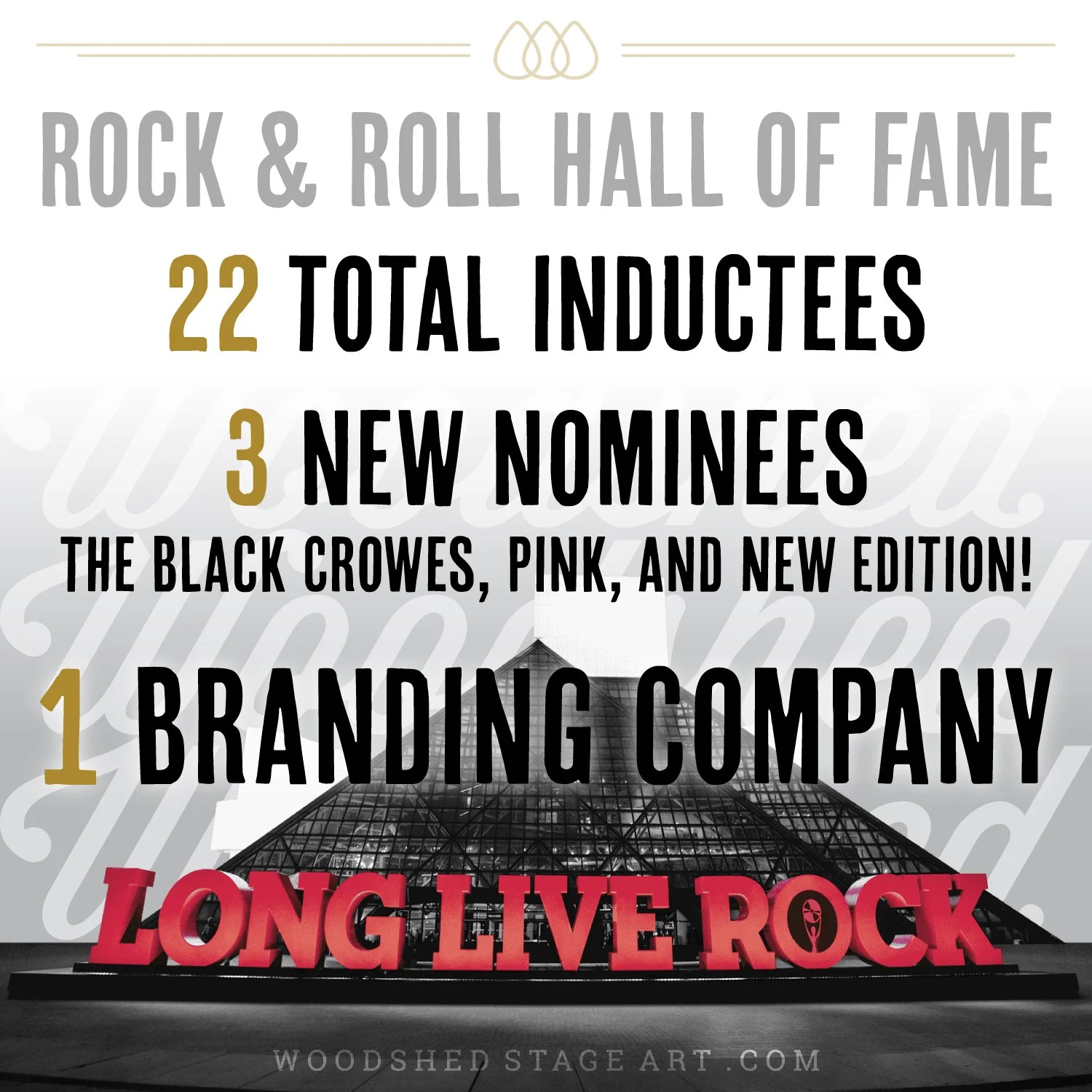 The Rock &amp; Roll Hall of Fame nominations are out today and we have 3 clients on the list this year. Congrats to @theblackcrowes, @pink and @newedition.

Fun fact, we have had 22 total inductees that are also clients!

// #rockhall #branding #stag
