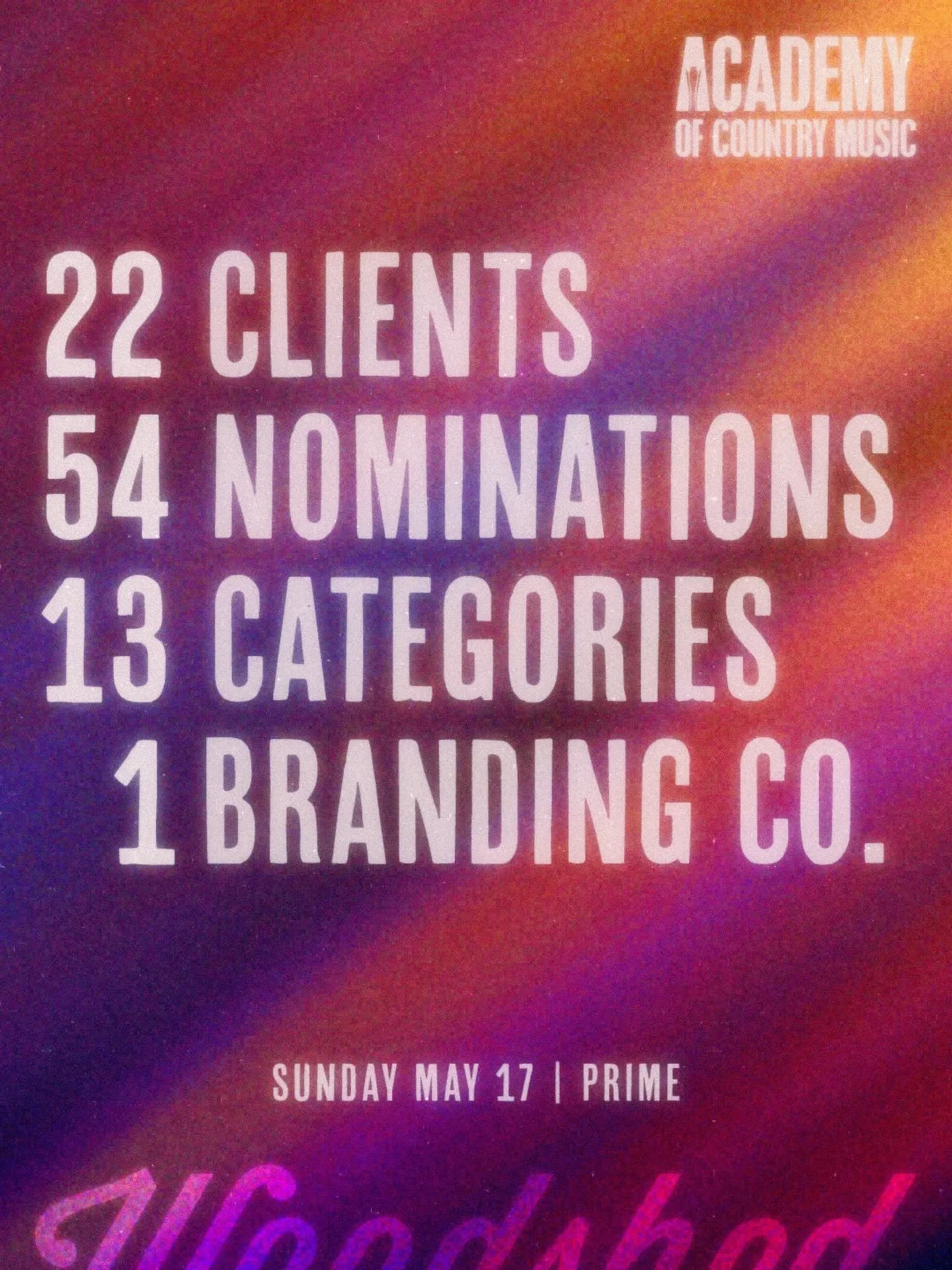 ...and the nominees are... 

Another big year for Woodshed clients on the @acmawards! 

This year alone, 22 of our clients earned 54 nominations across 13 separate categories.

Proudly supporting the hard-working teams that support these hard-working