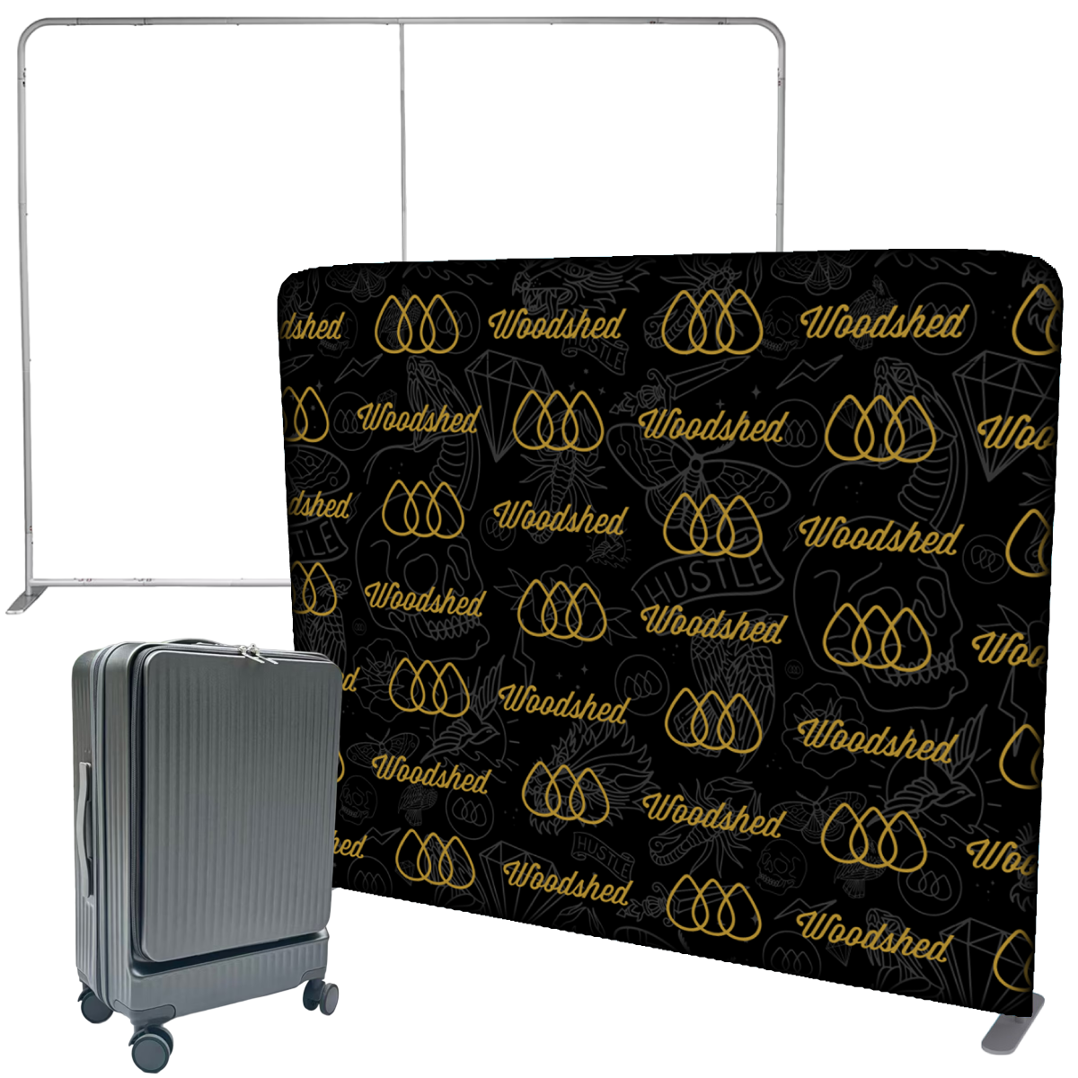 Standup Carry-on Step & Repeat Fabric Banner Wall // Woodshed Stage Art