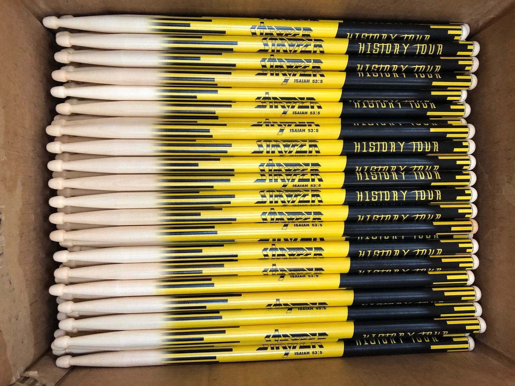Fan VIP Tour Merch // Custom Printed Logo Drumsticks // Woodshed Stage Art