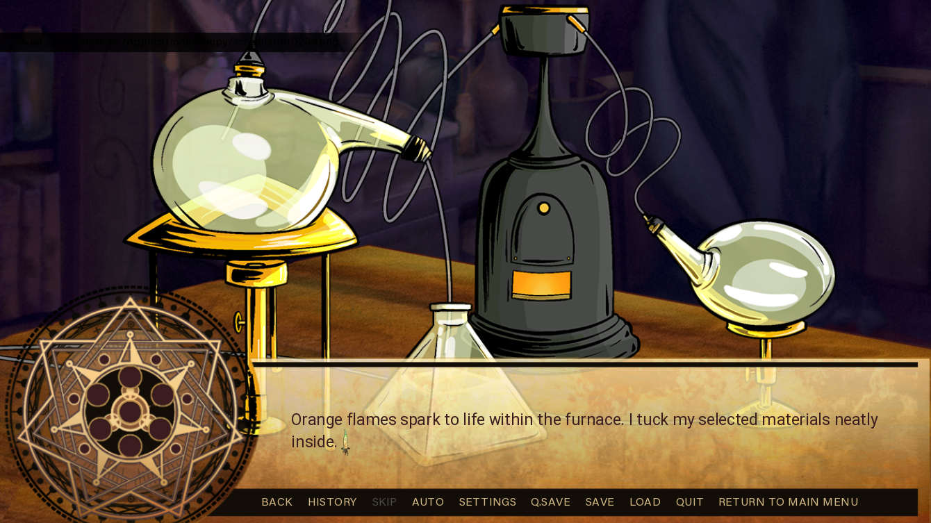 Laboratory setup with glassware, a furnace, and glowing orange flames, accompanied by a text box describing the process of igniting materials inside the furnace.