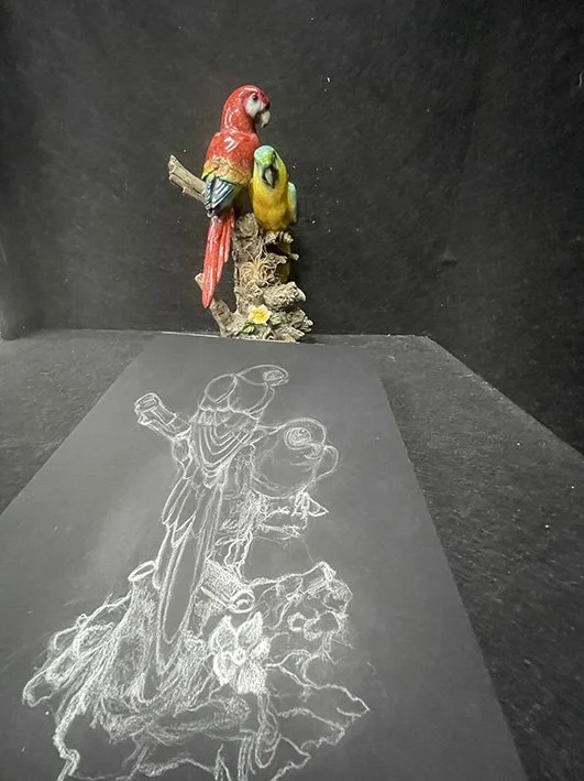 My Studio drawing of bird household antique