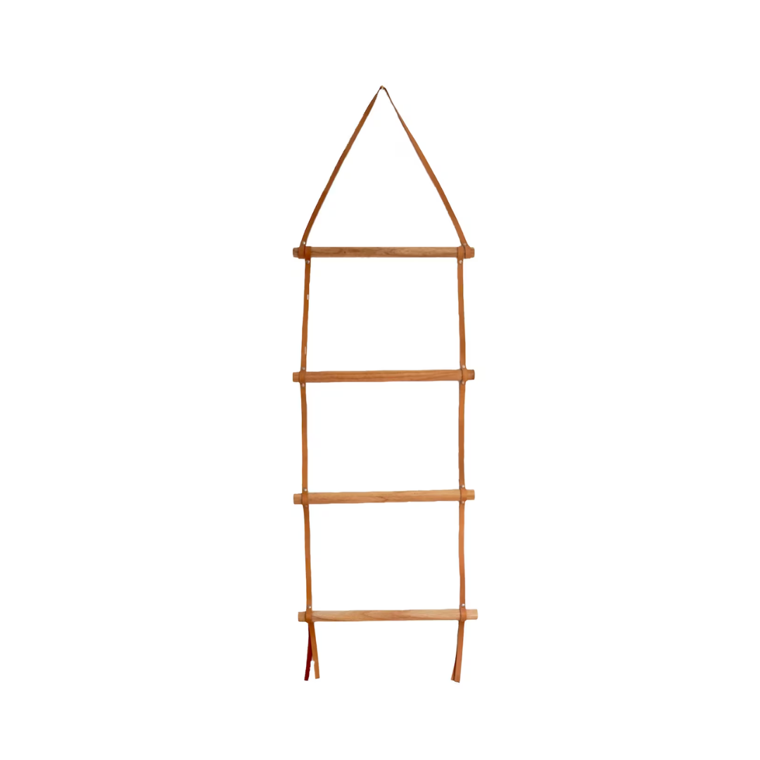 Rope ladder with wooden rungs against white background