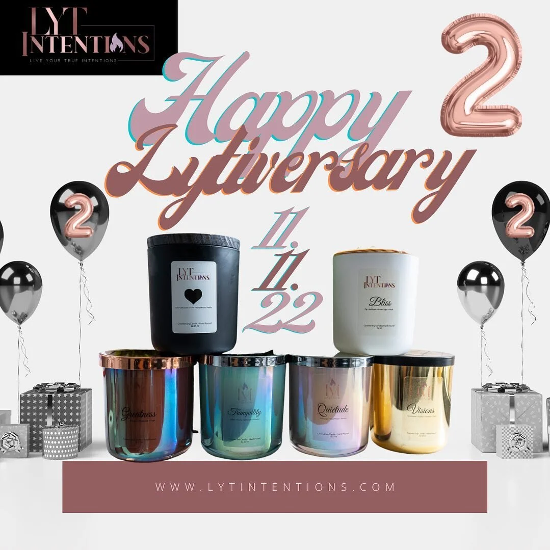 It&rsquo;s our 2 year Lytiversary!!! 🍾

Our LYTIVERSARY SALE STARTS @ 11:11am

8OZ CANDLES JUST $11 
12 OZ CANDLES just $22 
all other sizes 40% off
**NO CODE NEEDED*

What better time to get your Christmas shopping started than now 😉🔥

🔥🔥🔥🔥🔥