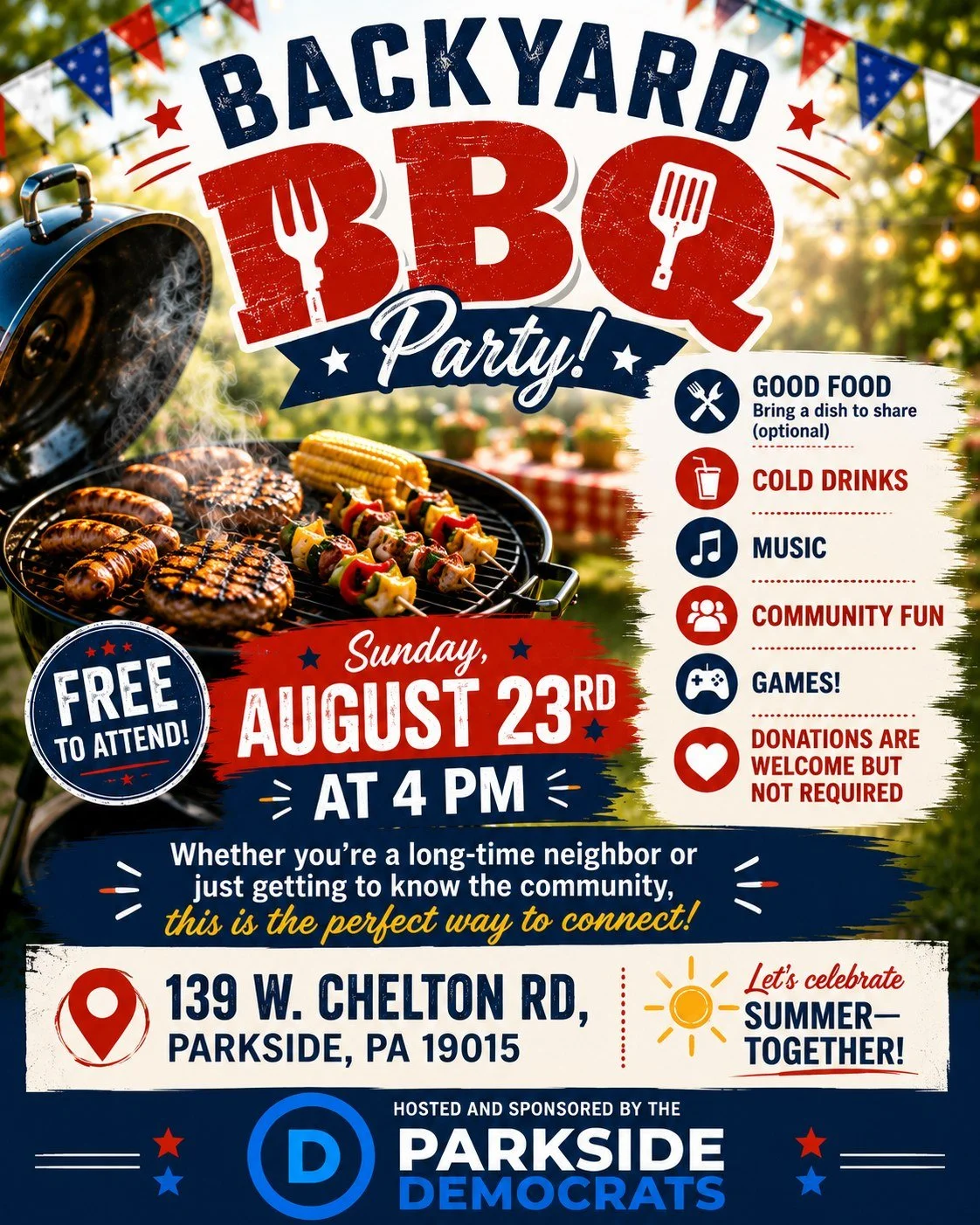 🍔🌭𝐘𝐨𝐮'𝐫𝐞 𝐈𝐧𝐯𝐢𝐭𝐞𝐝 𝐭𝐨 𝐭𝐡𝐞 𝟓𝐭𝐡 𝐀𝐧𝐧𝐮𝐚𝐥 𝐏𝐚𝐫𝐤𝐬𝐢𝐝𝐞 𝐃𝐞𝐦𝐬 𝐁𝐚𝐜𝐤𝐲𝐚𝐫𝐝 𝐁𝐁𝐐! 🎉☀️

Summer is better when we spend it together!

Join the 𝗣𝗮𝗿𝗸𝘀𝗶𝗱𝗲 𝗗𝗲𝗺𝘀 on 𝗦𝘂𝗻𝗱𝗮𝘆, 𝗔𝘂𝗴𝘂𝘀𝘁 𝟮𝟯𝗿𝗱 𝗮𝘁 𝟰:𝟬?