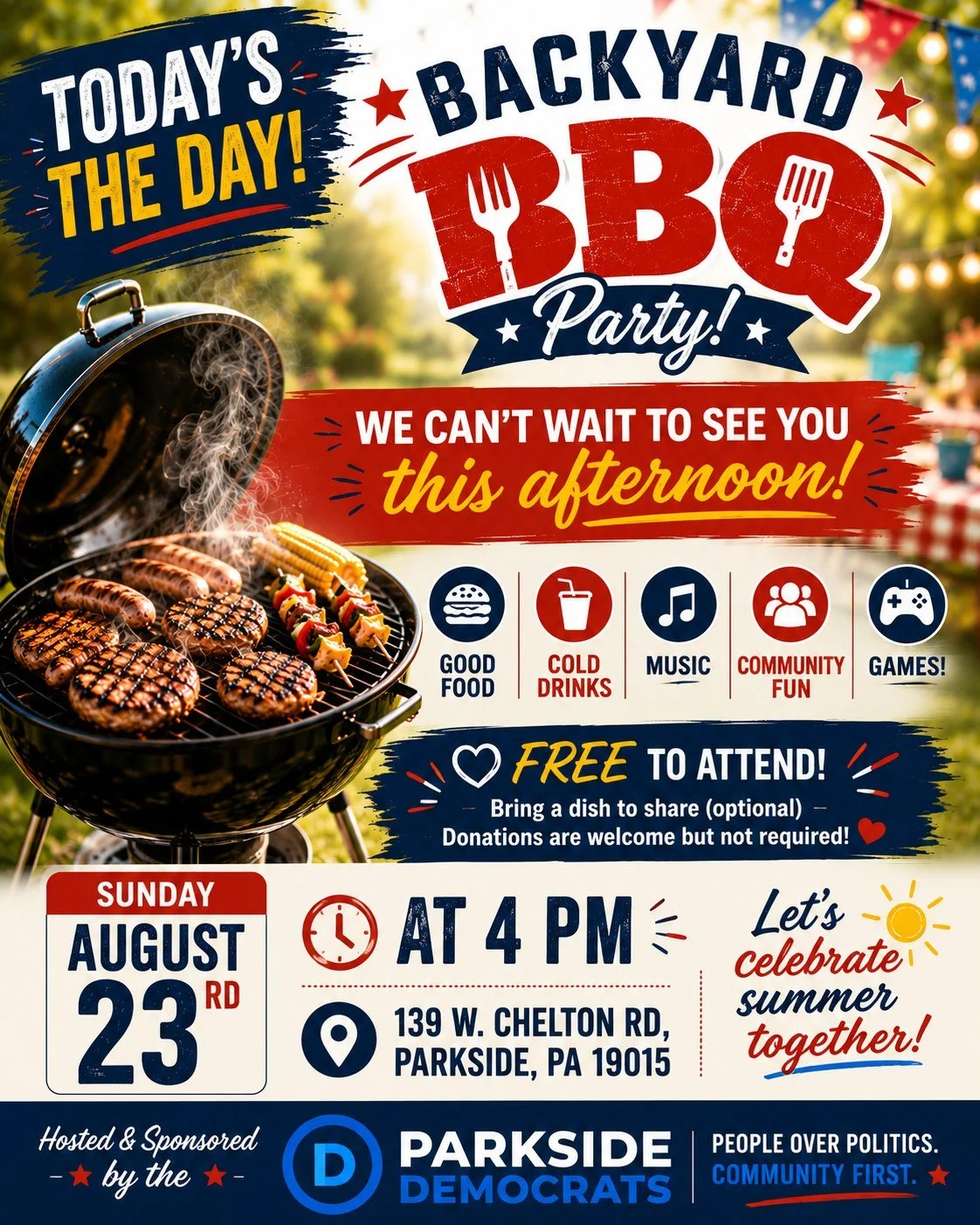 🔥🍔(っ◔◡◔)っ &hearts; 𝗧𝗢𝗗𝗔𝗬&rsquo;𝗦 𝗧𝗛𝗘 𝗗𝗔𝗬, 𝗣𝗔𝗥𝗞𝗦𝗜𝗗𝗘! &hearts; 🌭🎉

The grill is getting ready, the drinks are getting cold, and we&rsquo;re looking forward to seeing everyone 𝗧𝗛𝗜𝗦 𝗔𝗙𝗧𝗘𝗥𝗡𝗢𝗢𝗡 at the 𝗣𝗮𝗿𝗸𝘀𝗶𝗱𝗲 ?