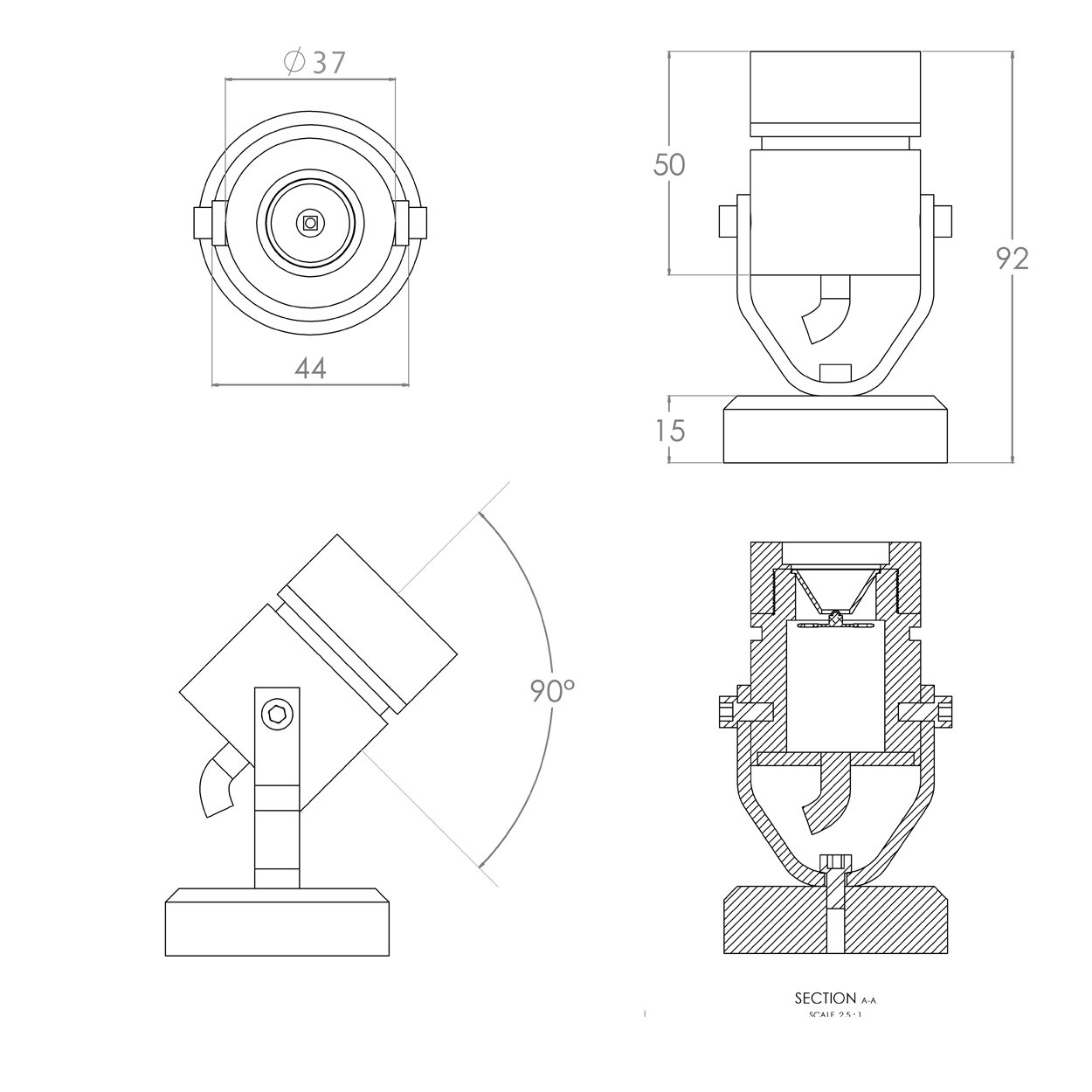 Weighted base water-feature light lv-305 dimension drawing - Light Visuals