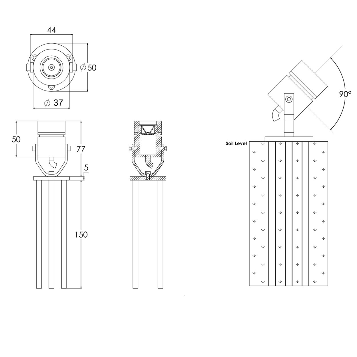 Light Visuals recessed path marker light dimension drawing - Light Visuals