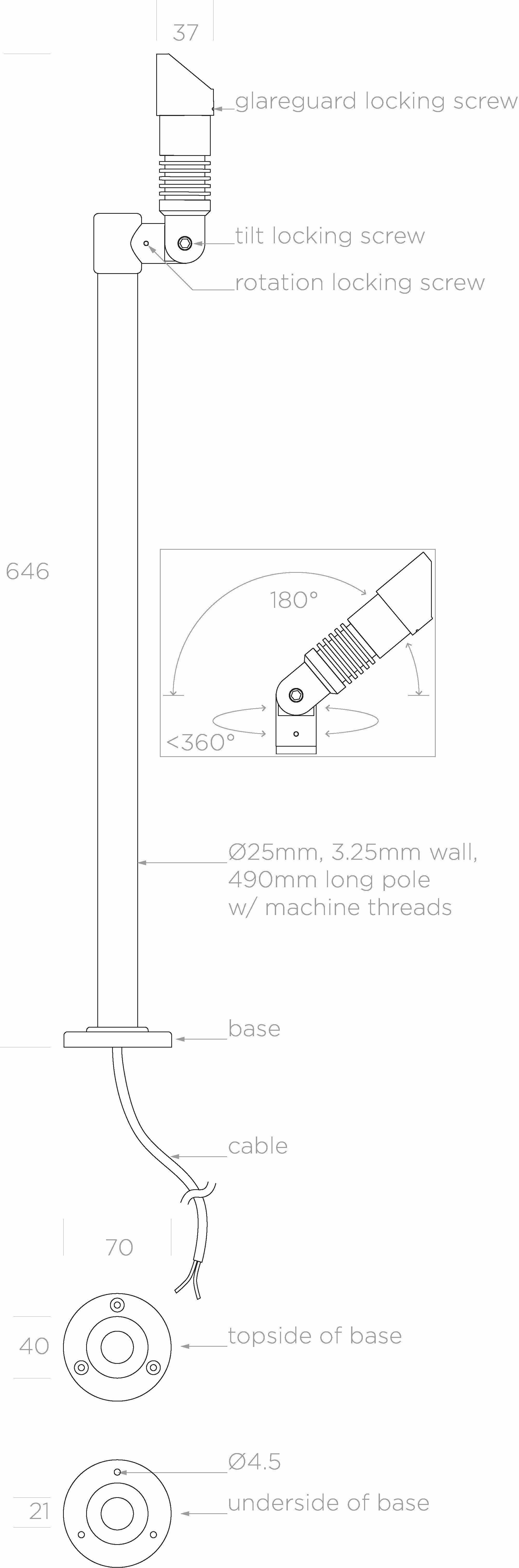 Light Visuals single pole spot light dimension drawing