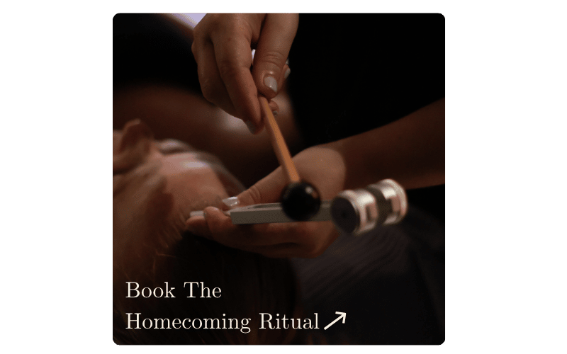 sound healing with a tuning fork being performed. Homecoming Ritual 75 minutes $220 near camden