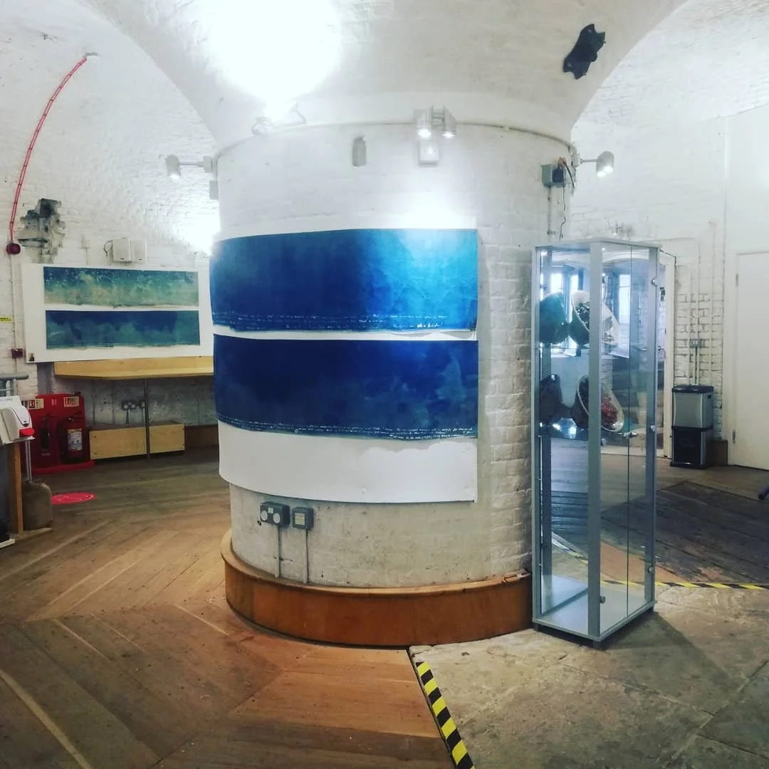 'Blue Period' A series of works and exhibitions working with the ocean as a collaborative partner.
Image: Mapping the Coast exhibition at Jaywick Martello Tower. 2021