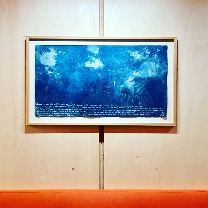 'Blue Period' A series of works and exhibitions working with the ocean as a collaborative partner.
Image: Wifebeater. Cyanotpe, white ink. 2022