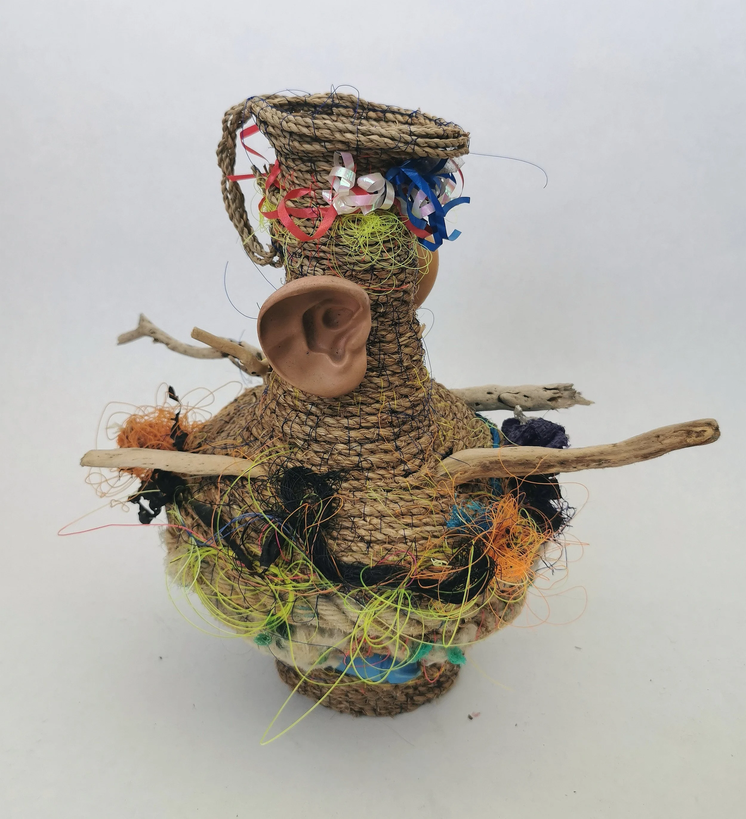 'Ocean Going Vessels' are a series of vases and jugs created entirely from found rope and other flotsam and jetsam found near the artists home and internationally. 