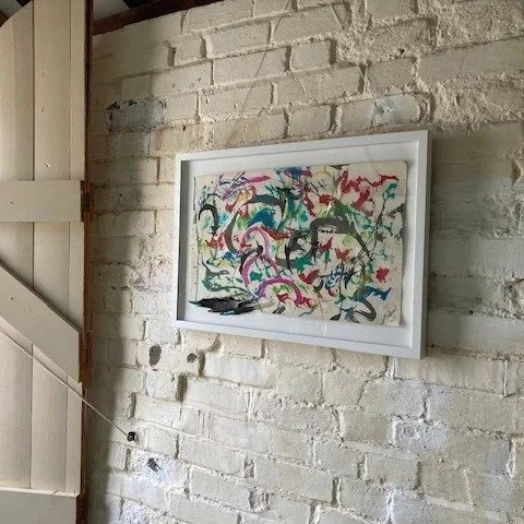 Birdwords/Whalewords. An attempt at creating a written language from bird and whale song.
Image: Birdwords 1. ink, acrylic paint, pastel and pigment on lining paper 2024