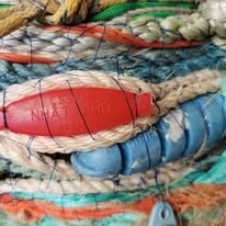 'Ocean Going Vessels' are a series of vases and jugs created entirely from found rope and other flotsam and jetsam found near the artists home and internationally. 