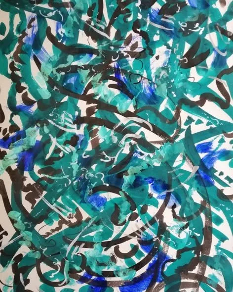 Birdwords/Whalewords. An attempt at creating a written language from bird and whale song.
Image: Whalewords. acrylic paint, pastel and pigment on lining paper 2024