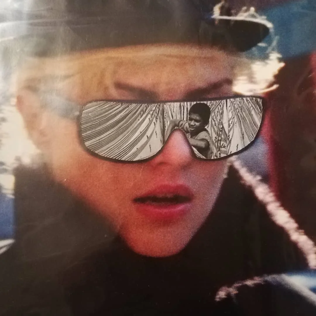 'PROTEST' A series of works that comment on the artists activist streak. 
Image: Fashion Victims. Photomontage, commenting on sweatshop workers creating fashion items for London Fashion Week. 2019