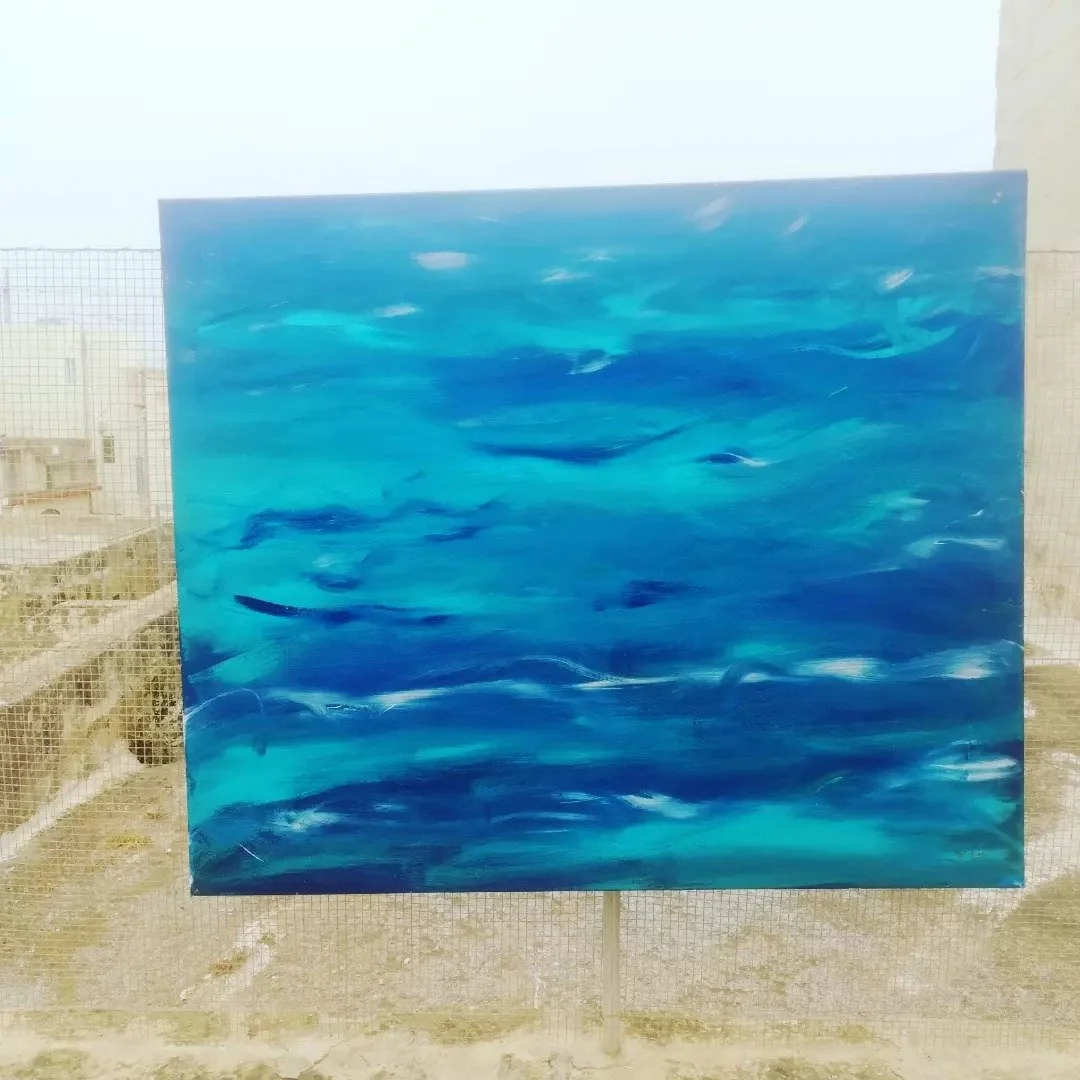 'Blue Period' A series of works and exhibitions working with the ocean as a collaborative partner.
Image: Mediterranean Seascape 2. Acrylic on canvas, done during residency on Gozo, Malta 2023