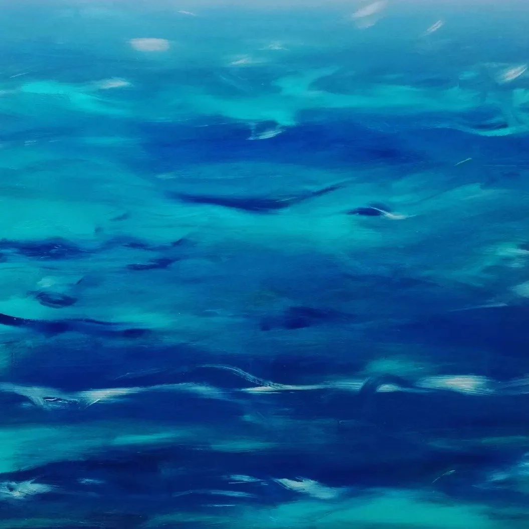 'Blue Period' A series of works and exhibitions working with the ocean as a collaborative partner.
Image: Mediterranean Seascape 1. Acrylic on canvas, done during residency on Gozo, Malta 2023