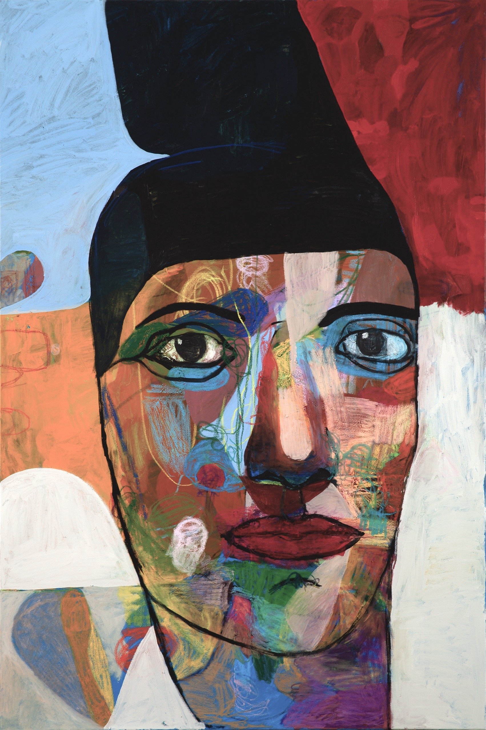 "Lady With Top Bun" | Acrylic and Oil Pastels on Canvas | 152 X 101 cm | KD 1,350 (SOLD)