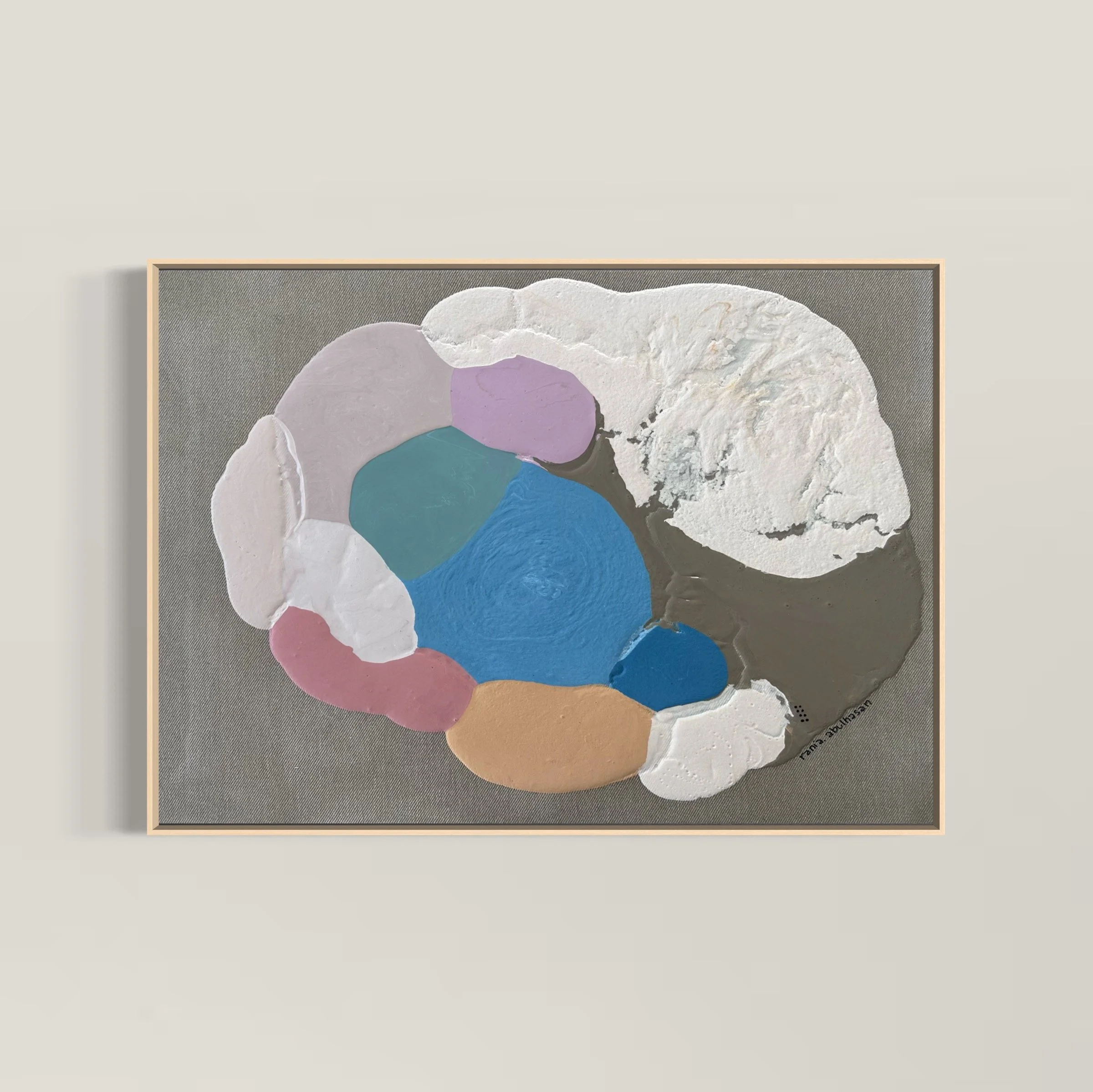 0500309.1a | Mixed Media on raw linen | 2025 | 60 x 50cm | KD 405 (KD 700 set of 2) 