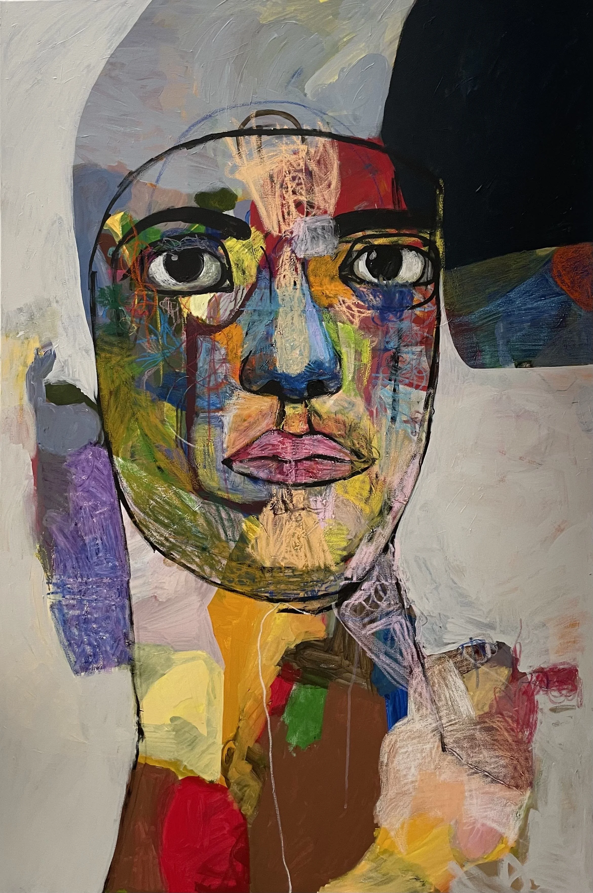 "Eve in Her Swimcap" | Acrylic and Oil Pastels on Canvas | 152 X 101cm | KD 1,350 (SOLD)