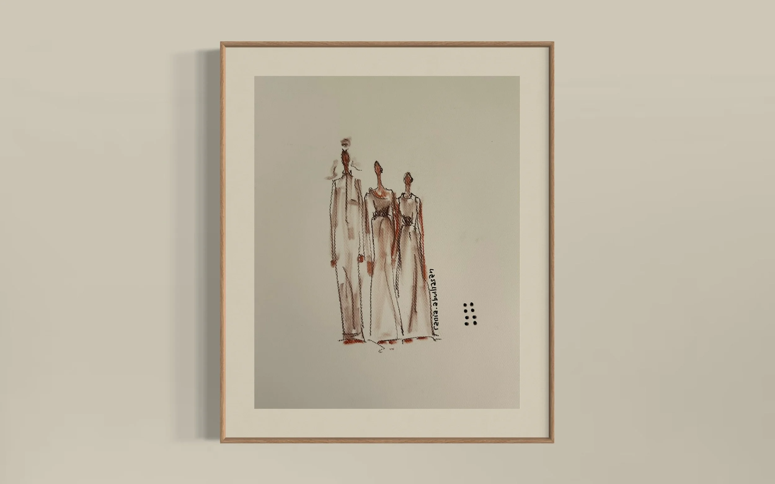 0500305.4 (1 Man 2 Women) | Mixed Media on Arches paper white | 2025 | 55 x 45cm | KD 220