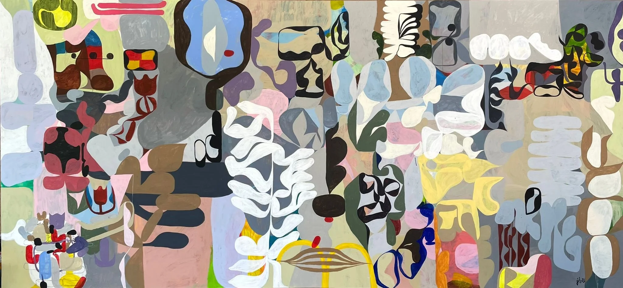 "Around the Pond" | 2023 | Acrylic on Canvas | 140 x 300cm | KD 4,800 (SOLD)