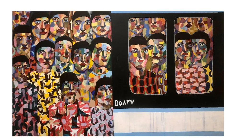 "before the great battle: on/off the marg/helwan train d5837" | 2023 | Acrylic on Canvas | 207 x 350cm | KD 4,200