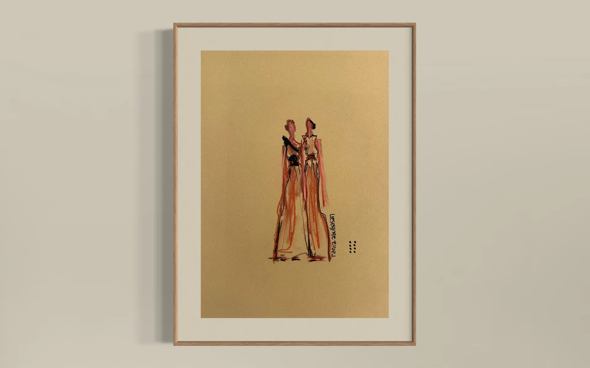 0500305.3 (2 Women) | Mixed Media on Rembrandt paper tan | 2025 | 55 x 45cm | KD 220