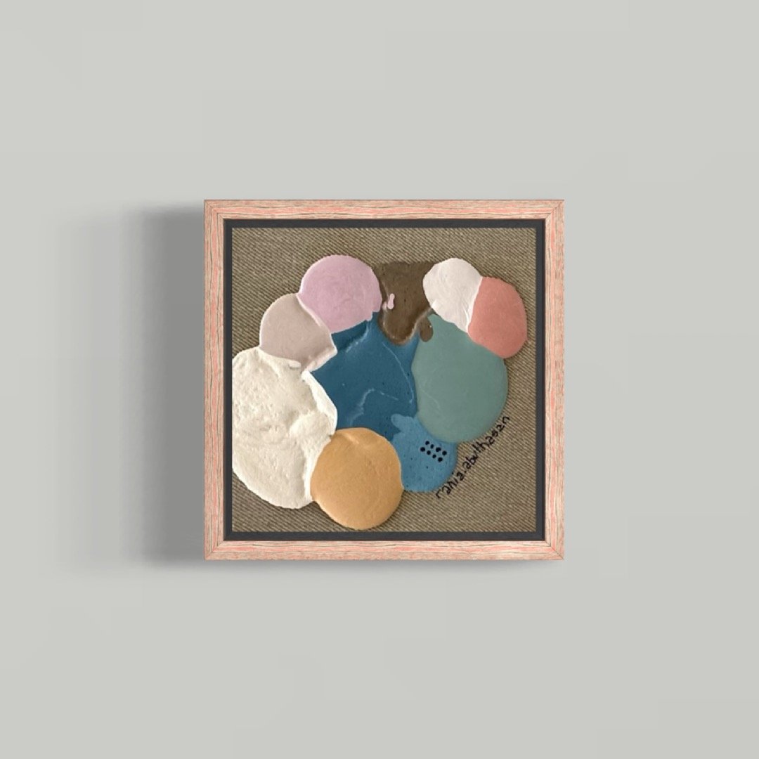0500309.3c | Mixed Media on raw linen | 2025 | 20 x 20cm | KD 200 (KD 380 set of 2 or KD 660 set of 4) 