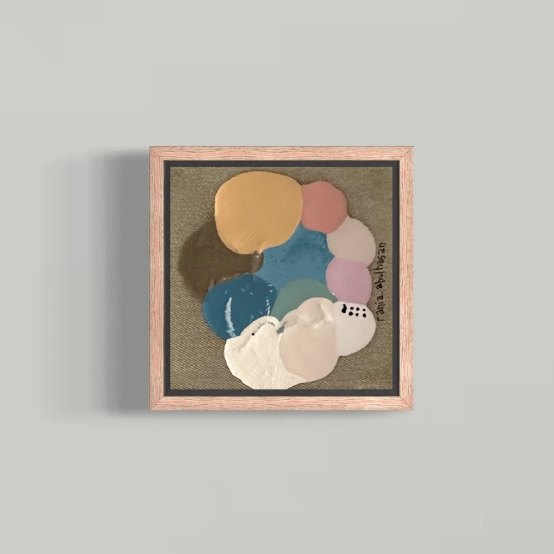 0500309.3b | Mixed Media on raw linen | 2025 | 20 x 20cm | KD 200 (KD 380 set of 2 or KD 660 set of 4) 