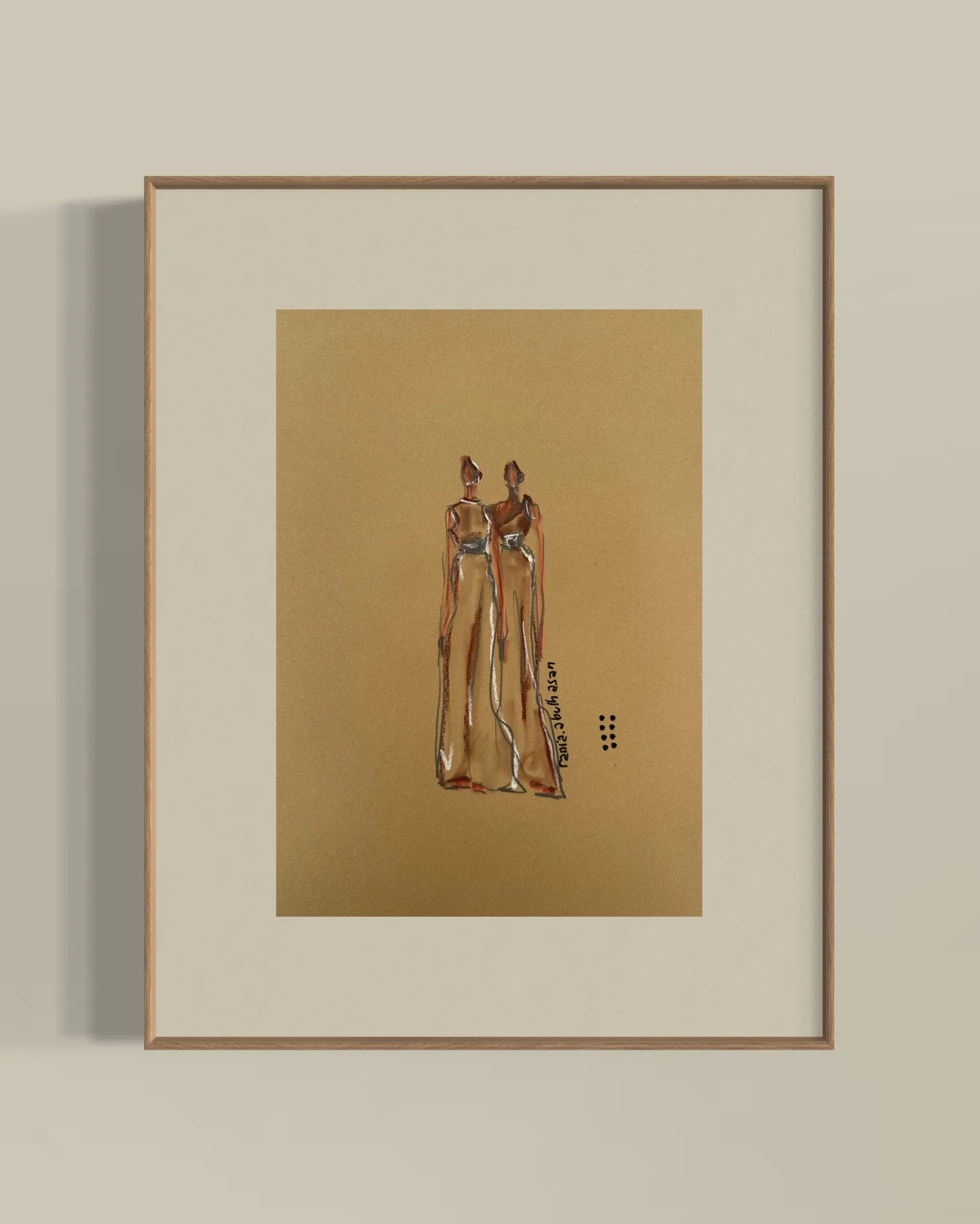 0500298.3 (2 Women) | Mixed Media on Rembrandt paper tan | 2025 | 55 x 45cm | KD 220