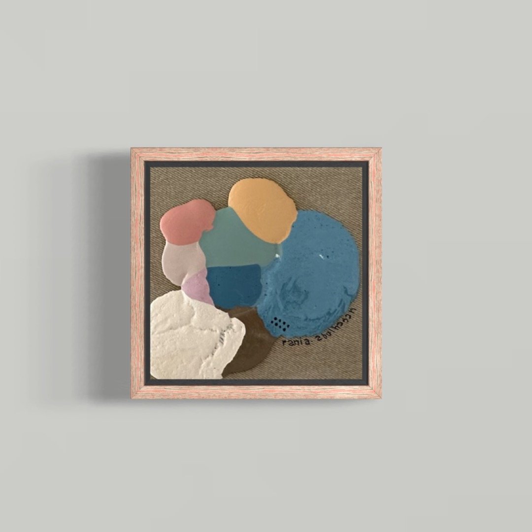 0500309.3d | Mixed Media on raw linen | 2025 | 20 x 20cm | KD 200 (KD 380 set of 2 or KD 660 set of 4) 