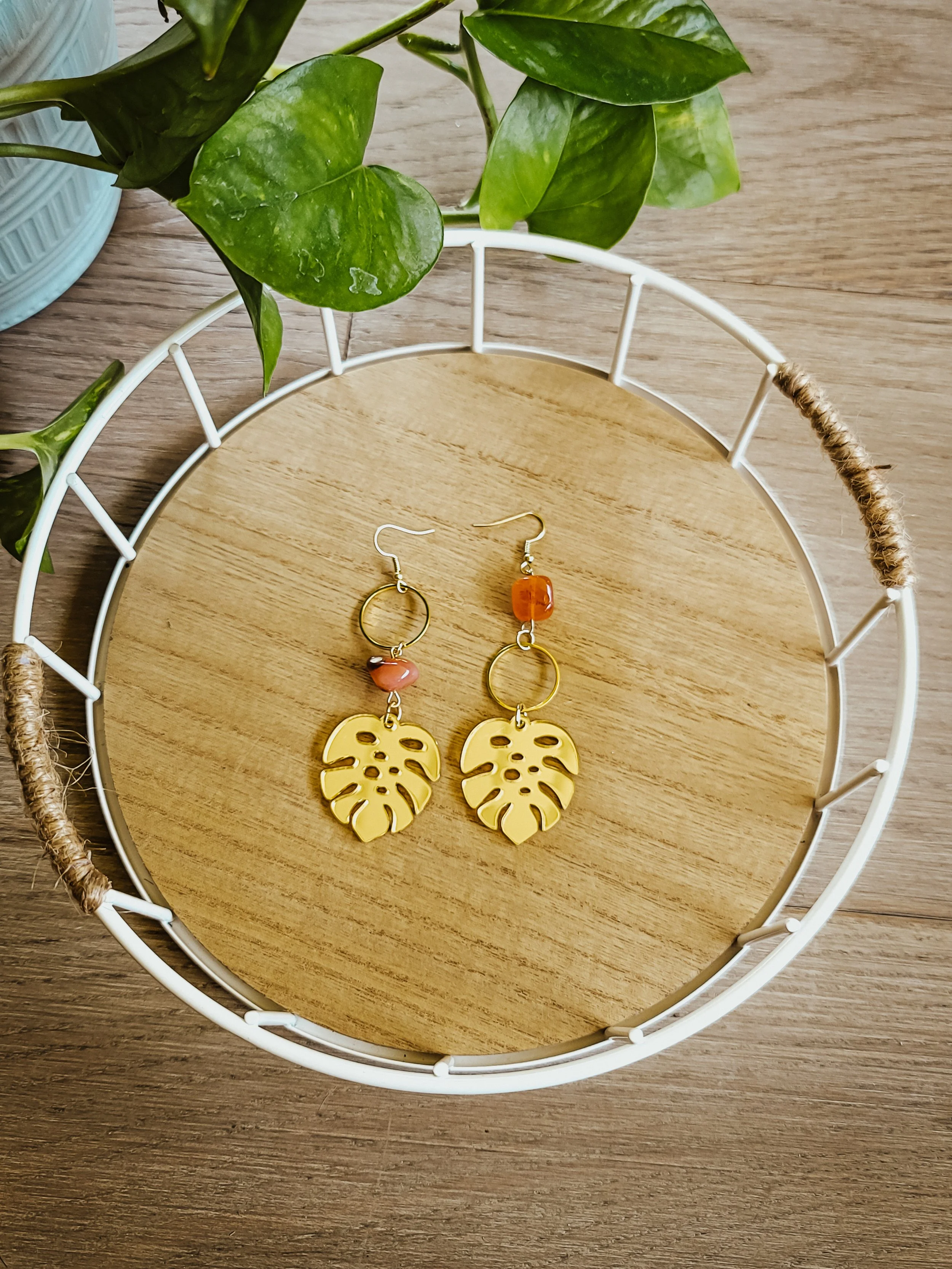 Golden Monstera Earrings