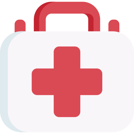 Medical first aid kit with red cross symbol on the front.