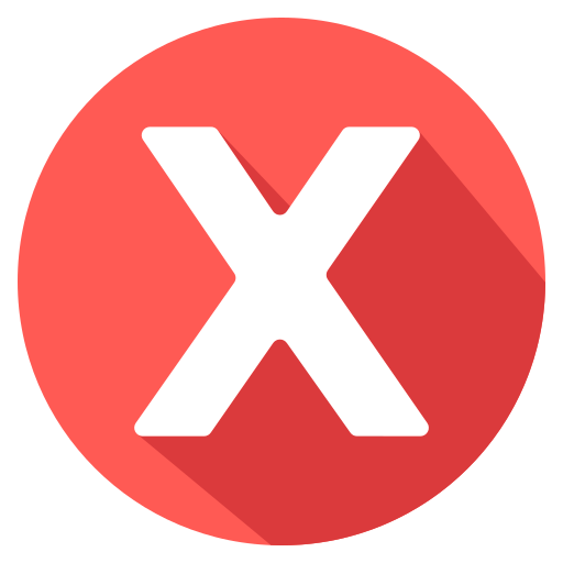 Red circular icon with a white letter 'X' in the center.